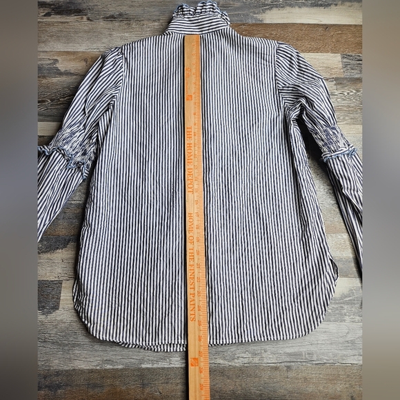 See By Chloe Mock Neck Button Front Striped Tunic Shirt Size 40 Blue White - Picture 8 of 12